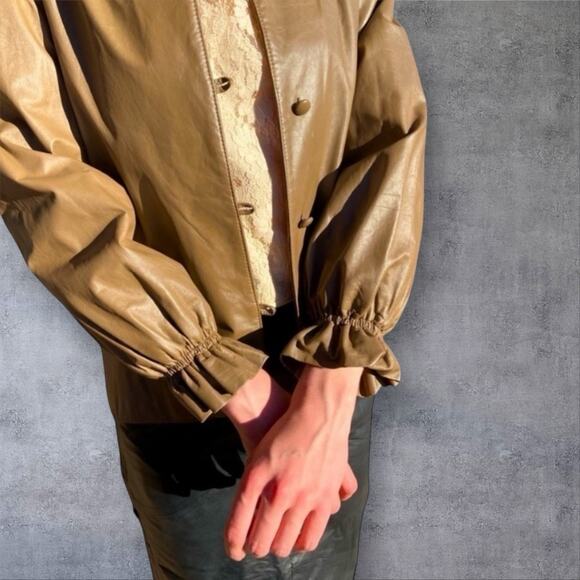 Vintage Porscha By Winter Collarless Ruffle Cuffs Minimalist Leather Jacket - Picture 2 of 8